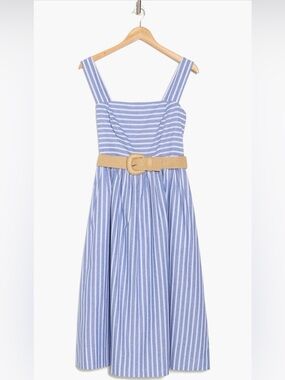 Eliza J striped fit and flare midi dress with belt size 14